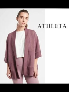 Athleta Dusty Mauve Open-Front Short-Sleeve Cardigan